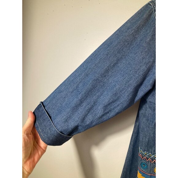 Womens Vintage Ty Wear 2 Piece Denim Embroidered Aztec Top Jeans 8 Blue Cotton - Picture 7 of 13